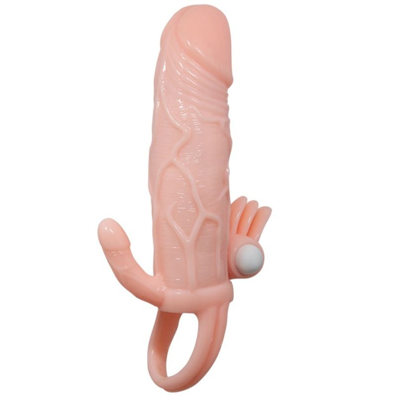 BAILE - BRAVE MAN PENISÖVERDRAG MED KLITORIS- OCH ANALSTIMULERING KÖTTFÄRGAD 16,5 CM