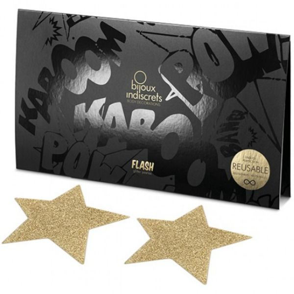 BIJOUX - INDISCRETS FLASH GOLDEN STAR NIPPLE COVERS - Kink&Play