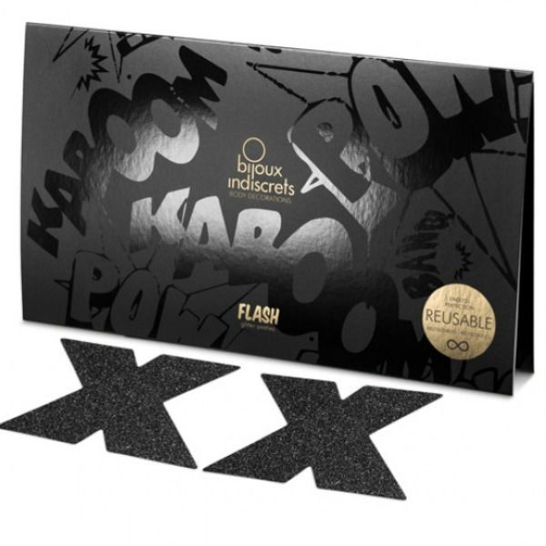 BIJOUX - INDISCRETS FLASH CROSS BLACK NIPPLE CAPS - Kink&Play