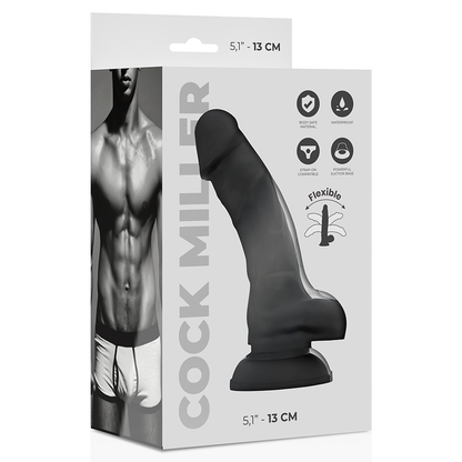 COCK MILLER - SILIKONDELDO MED HÖG DENSITET, BÖJBAR, SVART, 13 CM
