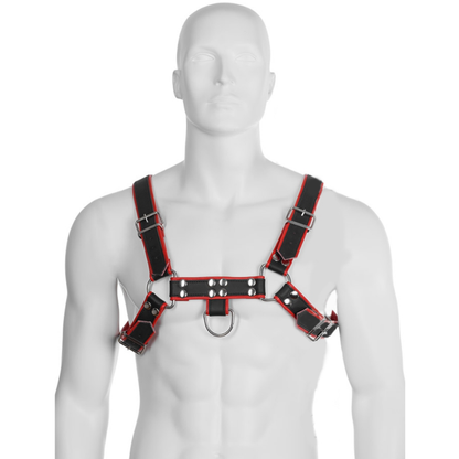 LEATHER BODY - CHAIN HARNESS III BLACK / RED - Kink&Play