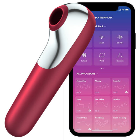 SATISFYER - DUBBEL KÄRLEKSVIBRATOR OCH SUGARE MED PULSERAD LUFT RÖD