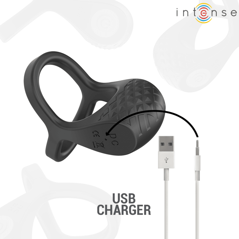 INTENSE - ALEX VIBRATOR DOUBLE PENIS RING 10 VIBRATIONS BLACK - Kink&Play