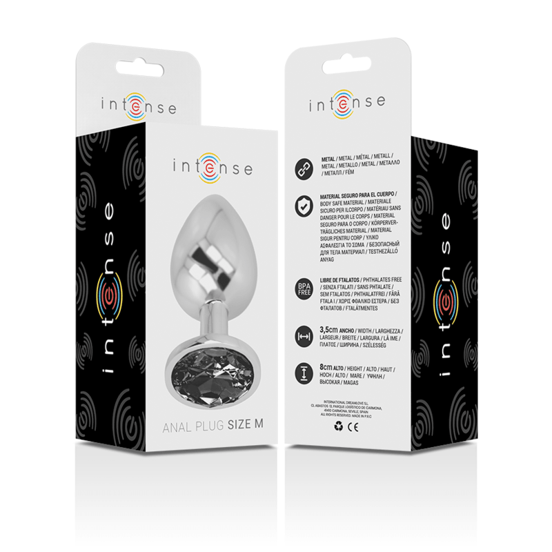 INTENSE - ALUMINUM METAL ANAL PLUG WITH BLACK GLASS SIZE M - Kink&Play