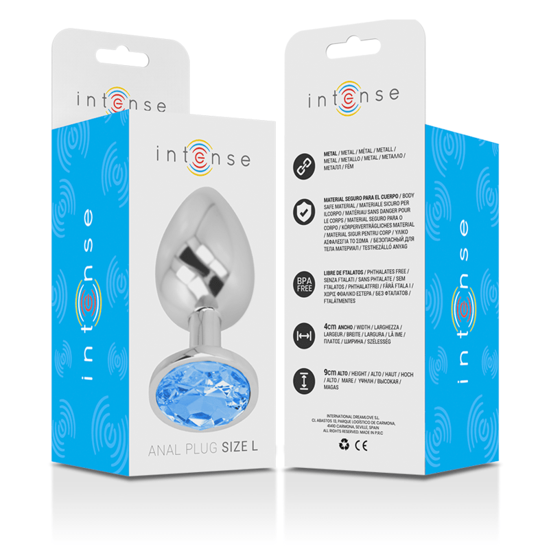 INTENSE - ALUMINUM METAL ANAL PLUG WITH BLUE CRYSTAL SIZE L - Kink&Play