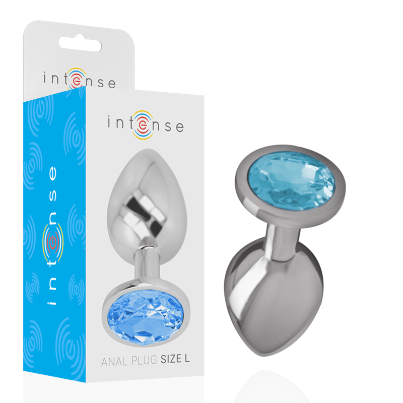 INTENSE - ALUMINUM METAL ANAL PLUG WITH BLUE CRYSTAL SIZE L - Kink&Play