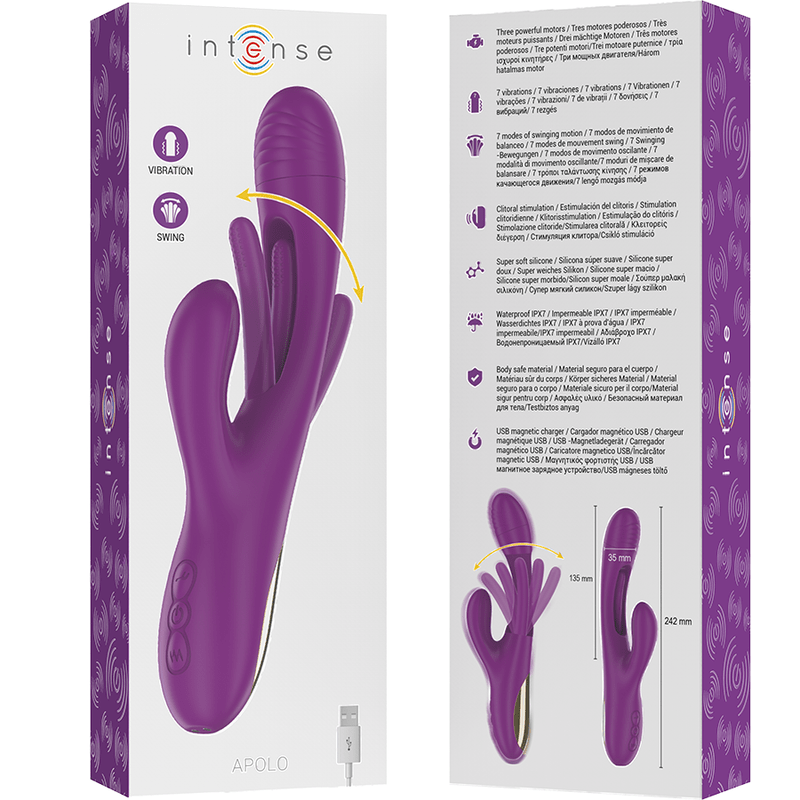 INTENSE - APOLO RECHARGEABLE MULTIFUNCTION VIBRATOR 7 VIBRATIONS WITH SWINGING MOTION PURPLE - Kink&Play