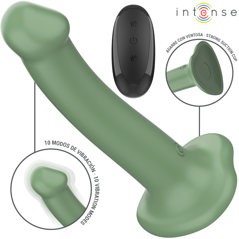 INTENSE - BECCA VIBRATOR WITH SUCTION CUP 10 VIBRATIONS GREEN REMOTE CONTROL - Kink&Play