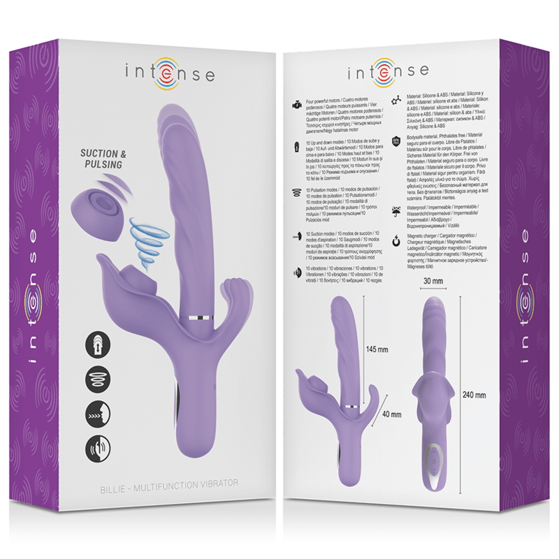 INTENSE - BILLIE RECHARGEABLE MULTIFUNCTION VIBRATOR STIMULATING WAVES WITH PURPLE PUSH BUTTON - Kink&Play