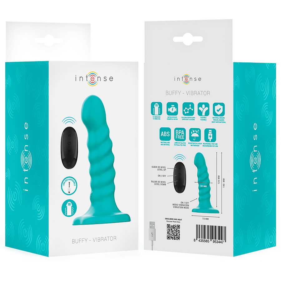 INTENSE - BUFFY VIBRATOR SIZE S SPIRAL DESIGN 10 VIBRATIONS BLUE REMOTE CONTROL - Kink&Play