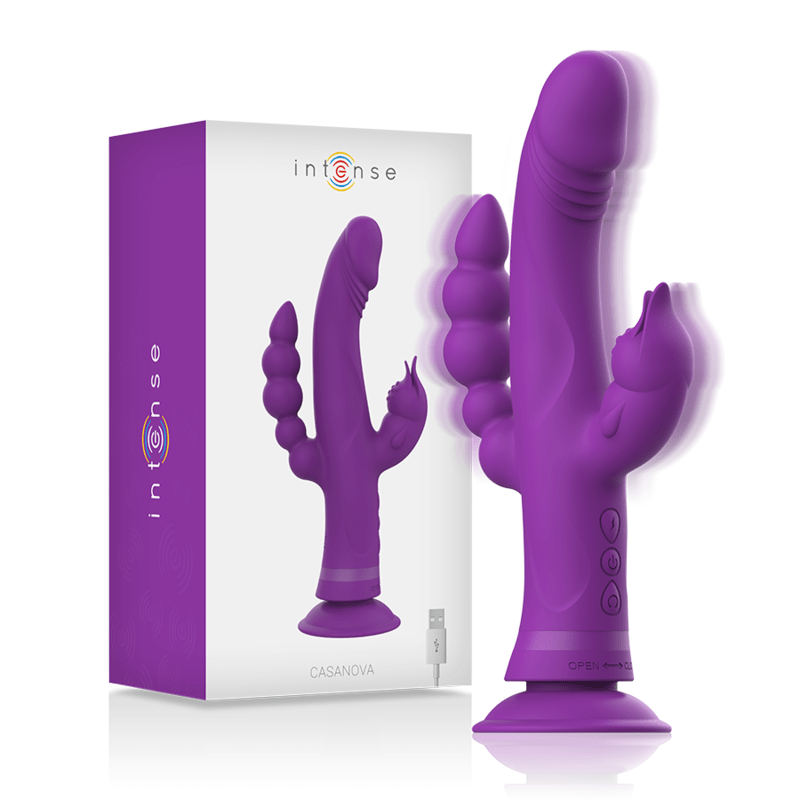 INTENSE - CASANOVA RABBIT SILICONE VIBRATOR TRIPLE MOTOR PURPLE - Kink&Play