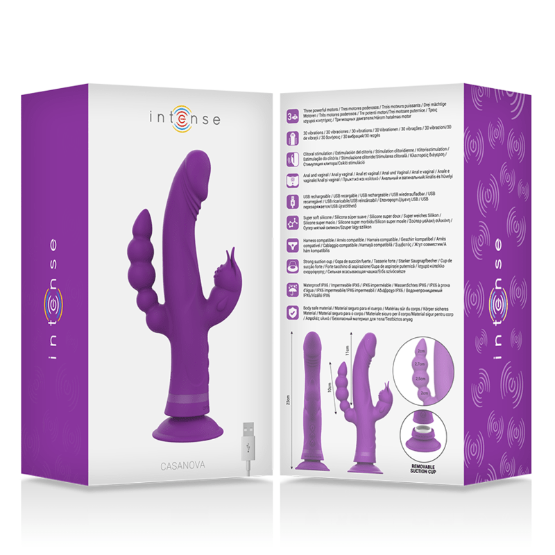 INTENSE - CASANOVA RABBIT SILICONE VIBRATOR TRIPLE MOTOR PURPLE - Kink&Play