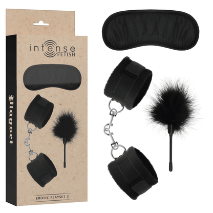 INTENSE - FETISH EROTIC PLAYSET 2 WITH HANDCUFFS, BLIND MASK AND TICKLER - Kink&Play