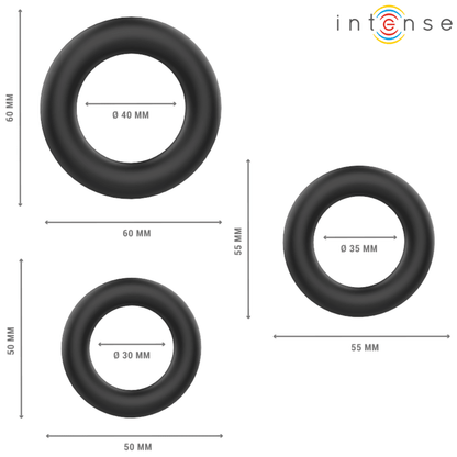 INTENSE - HUGH 3 BASIC SILICONE PENIS RINGS BLACK - Kink&Play