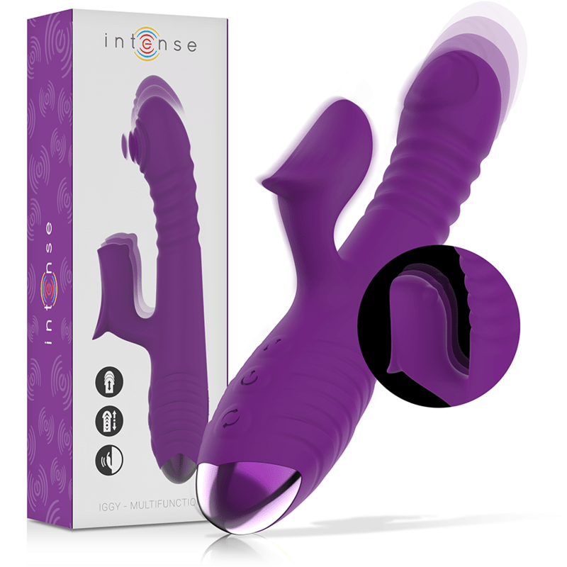 INTENSE - IGGY MULTIFUNCTION RECHARGEABLE VIBRATOR UP & DOWN WITH CLITORAL STIMULATOR PURPLE - Kink&Play