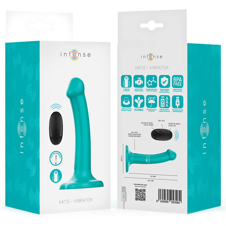 INTENSE - KATIE VIBRATOR WITH SUCTION CUP 10 VIBRATIONS BLUE REMOTE CONTROL - Kink&Play