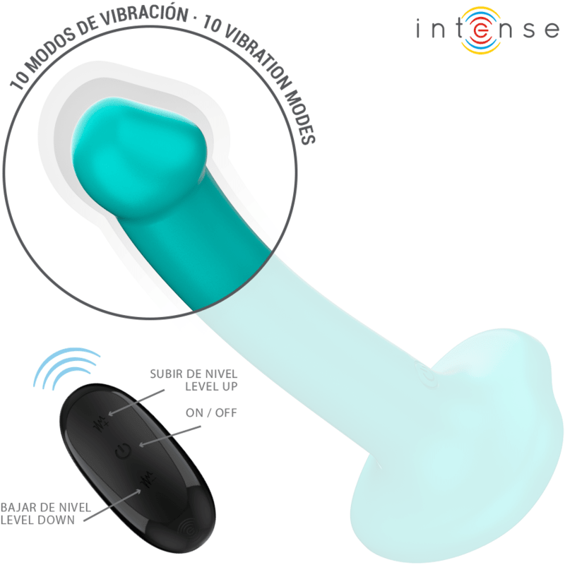 INTENSE - KATIE VIBRATOR WITH SUCTION CUP 10 VIBRATIONS BLUE REMOTE CONTROL - Kink&Play
