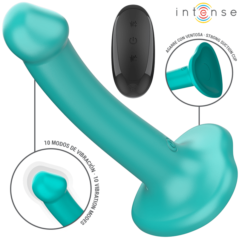 INTENSE - KATIE VIBRATOR WITH SUCTION CUP 10 VIBRATIONS BLUE REMOTE CONTROL - Kink&Play
