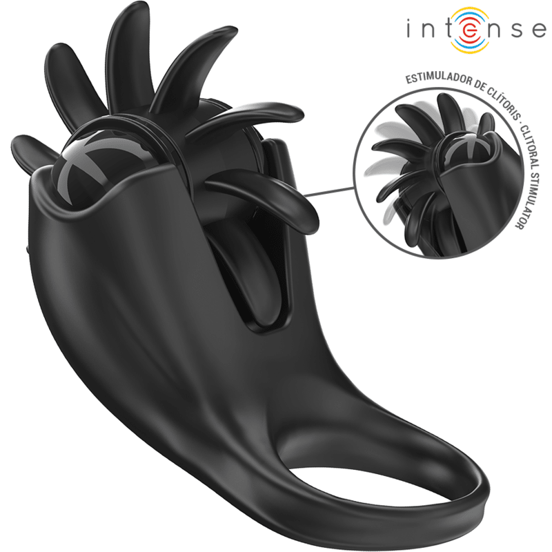 INTENSE - MABEL VIBRATING RING 10 VIBRATIONS WITH CLITORIS STIMULATOR BLACK - Kink&Play