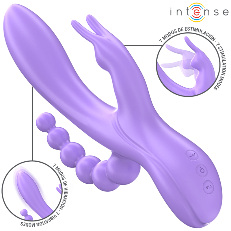 INTENSE - MIKO TRIPLE VIBRATOR RABBIT & STIMULATOR & ANAL 7 VIBRATIONS PURPLE - Kink&Play