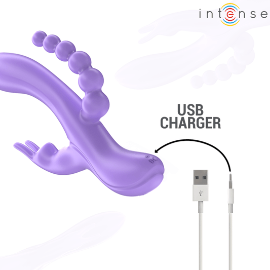 INTENSE - MIKO TRIPLE VIBRATOR RABBIT & STIMULATOR & ANAL 7 VIBRATIONS PURPLE - Kink&Play