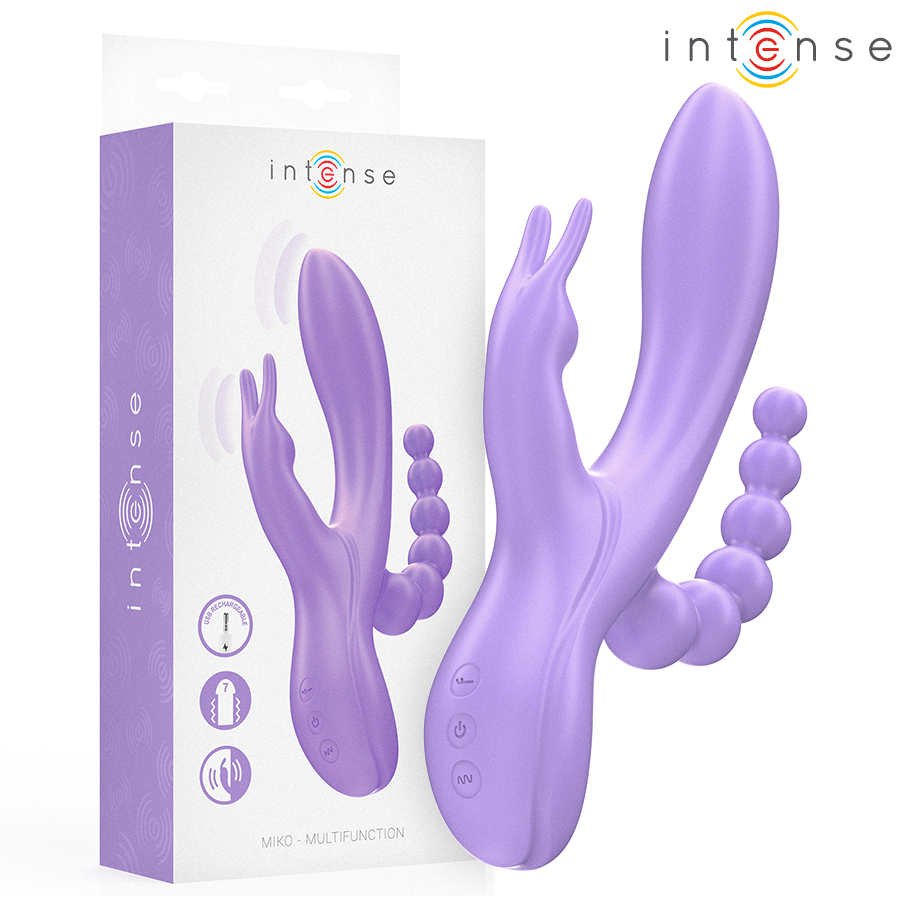 INTENSE - MIKO TRIPLE VIBRATOR RABBIT & STIMULATOR & ANAL 7 VIBRATIONS PURPLE - Kink&Play
