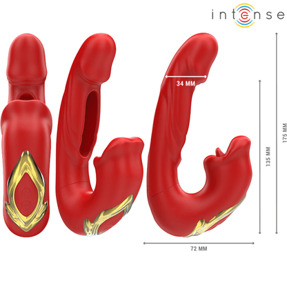 INTENSE - NATHY DOUBLE VIBRATOR WITH MULTIFUNCTION STIMULATING MOUTH RED - Kink&Play