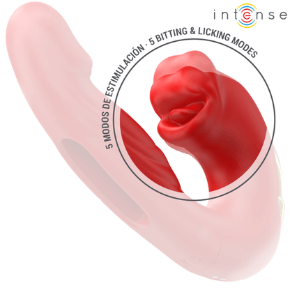 INTENSE - NATHY DOUBLE VIBRATOR WITH MULTIFUNCTION STIMULATING MOUTH RED - Kink&Play
