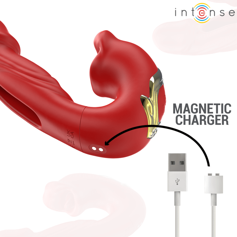 INTENSE - NATHY DOUBLE VIBRATOR WITH MULTIFUNCTION STIMULATING MOUTH RED - Kink&Play