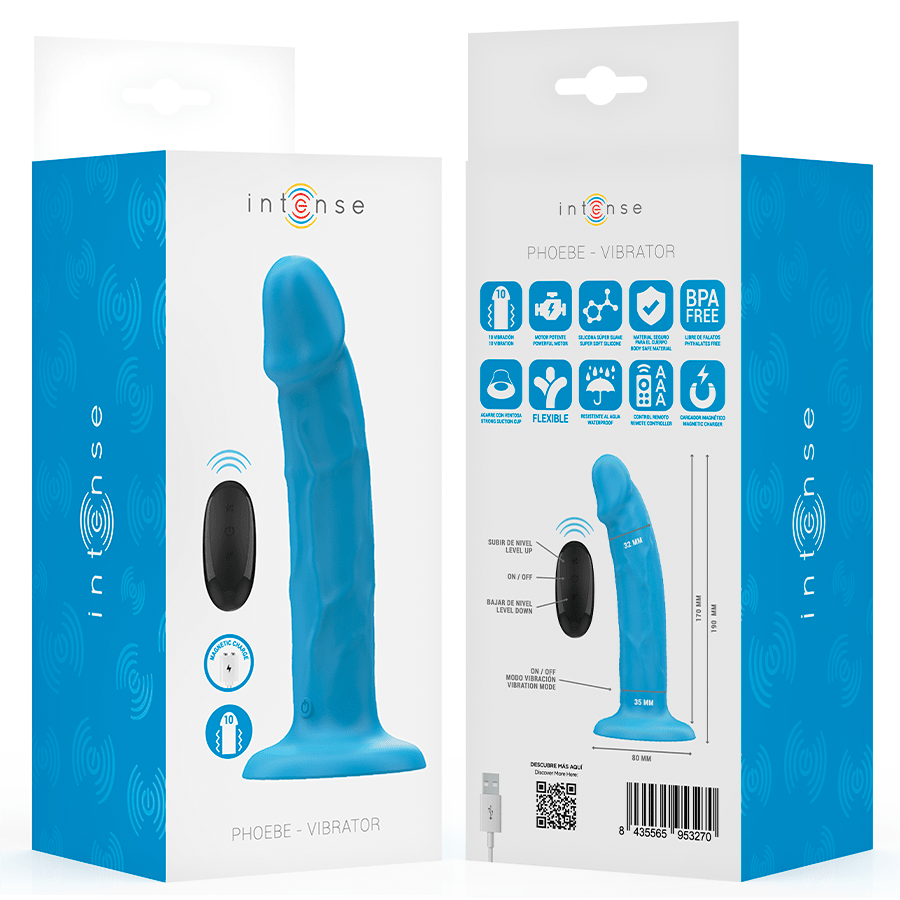 INTENSE - PHOEBE REALISTIC VIBRATOR 10 VIBRATIONS BLUE REMOTE CONTROL - Kink&Play