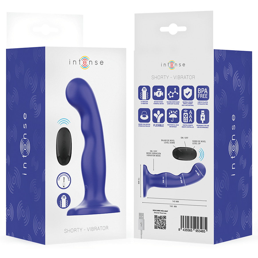 INTENSE - SHORTY VIBRATOR WITH SUCTION CUP BLUE REMOTE CONTROL - Kink&Play