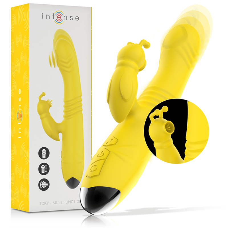 INTENSE - TOKY MULTIFUNCTION VIBRATOR UP & DOWN WITH CLITORAL STIMULATOR YELLOW - Kink&Play