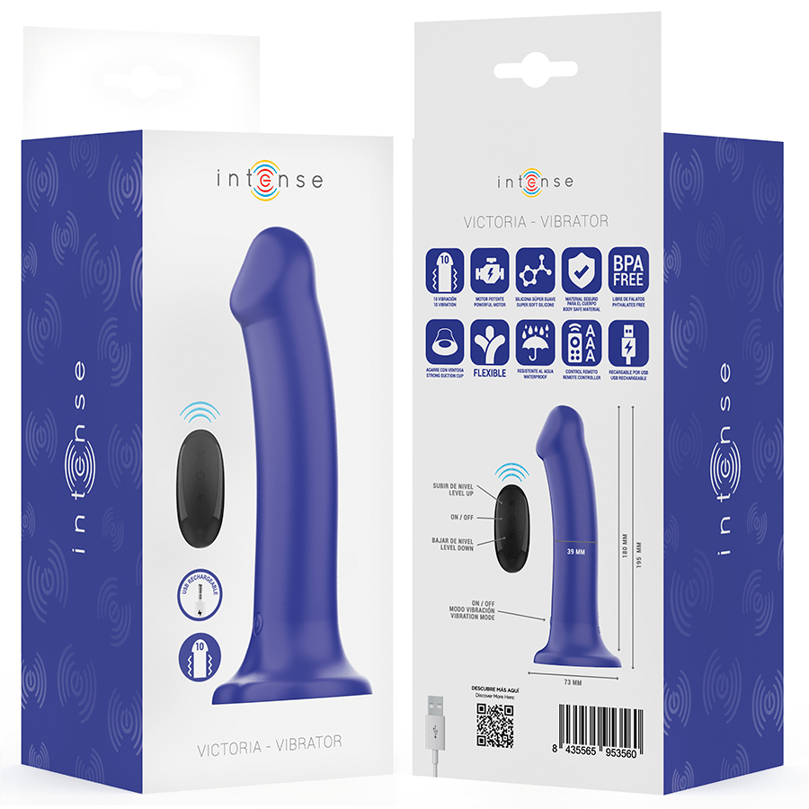 INTENSE - VICTORIA VIBRATOR WITH SUCTION CUP 10 VIBRATIONS DARK BLUE REMOTE CONTROL - Kink&Play