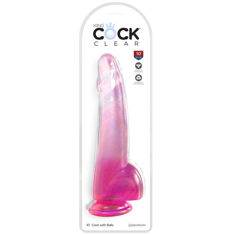 KING COCK - CLEAR DILDO WITH TESTICLES 19 CM PINK - Kink&Play
