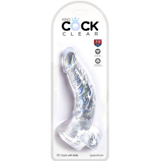 KING COCK - CLEAR REALISTIC CURVED PENIS WITH BALLS 16.5 CM TRANSPARENT - Kink&Play