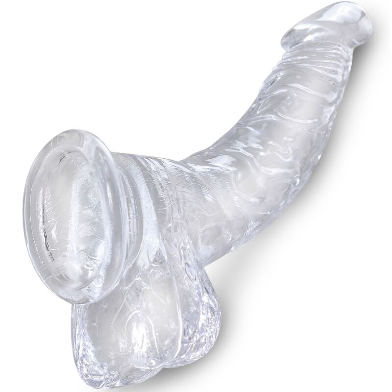 KING COCK - CLEAR REALISTIC CURVED PENIS WITH BALLS 16.5 CM TRANSPARENT - Kink&Play