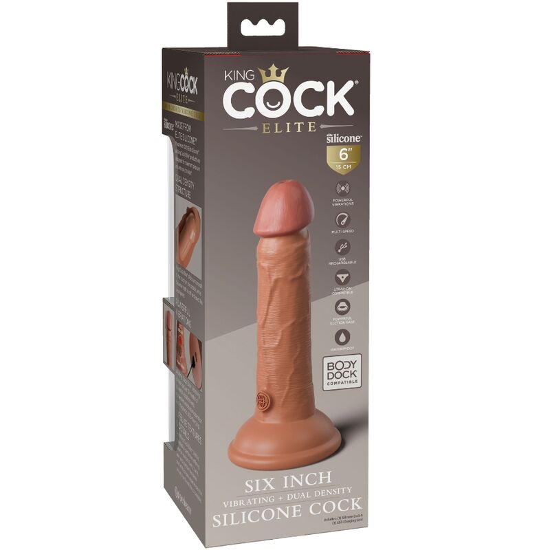 KING COCK - ELITE REALISTIC DILDO VIBRATING & SILICONE 15.2 CM CARAMEL - Kink&Play