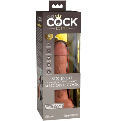 KING COCK - ELITE REALISTIC DILDO VIBRATING & SILICONE 15.2 CM CARAMEL - Kink&Play
