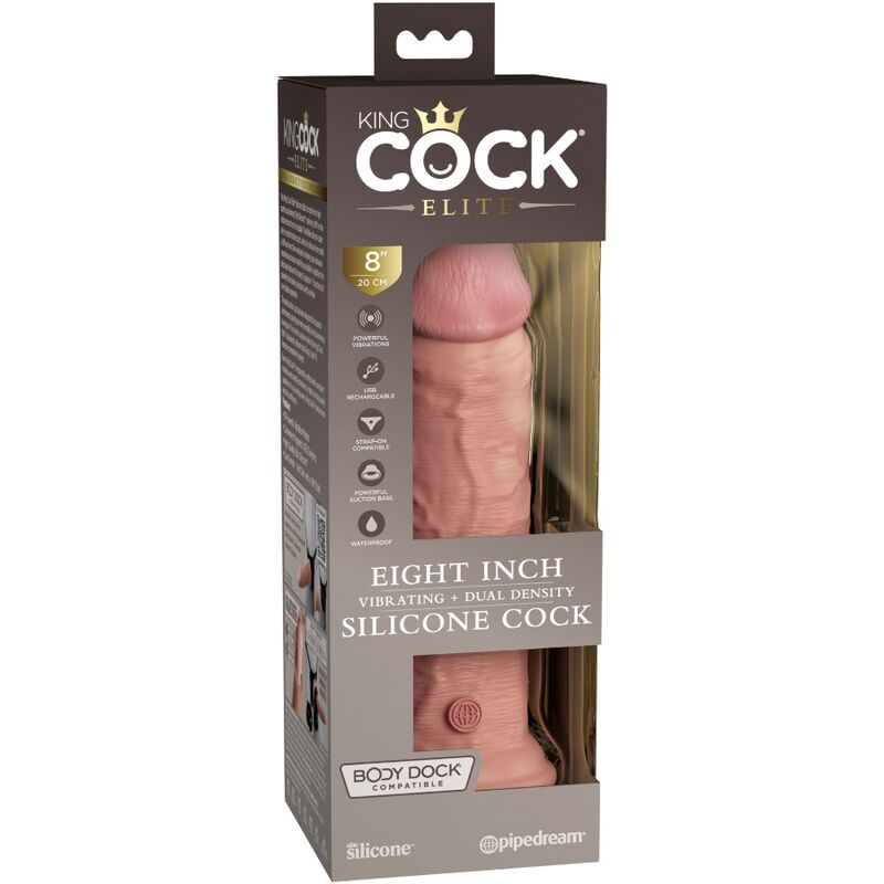 KING COCK - ELITE REALISTIC DILDO VIBRATING & SILICONE 20.3 CM - Kink&Play