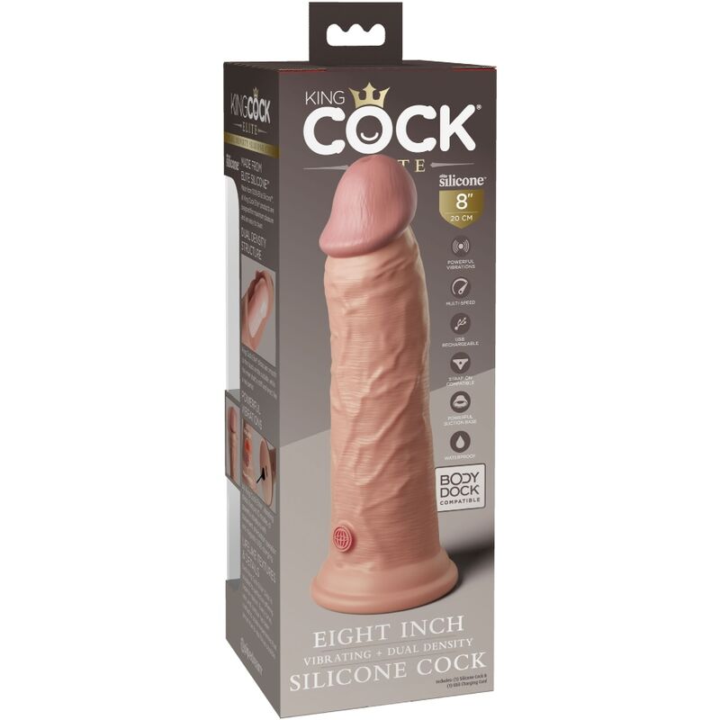 KING COCK - ELITE REALISTIC DILDO VIBRATING & SILICONE 20.3 CM - Kink&Play