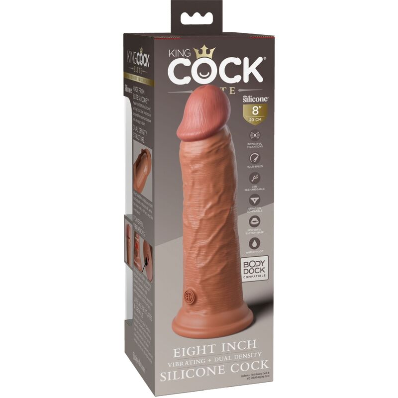 KING COCK - ELITE REALISTIC DILDO VIBRATING & SILICONE 20.3 CM CARAMEL - Kink&Play