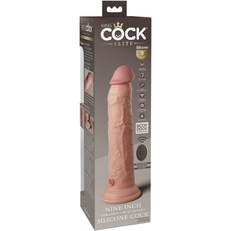 KING COCK - ELITE REALISTIC DILDO VIBRATOR & SILICONE REMOTE CONTROL 23 CM - Kink&Play