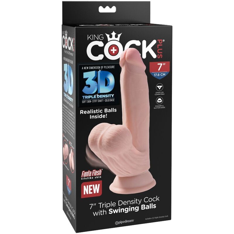 KING COCK - PLUS 3D DILDO SWINGING BALLS 15.2 CM LIGHT SKIN - Kink&Play