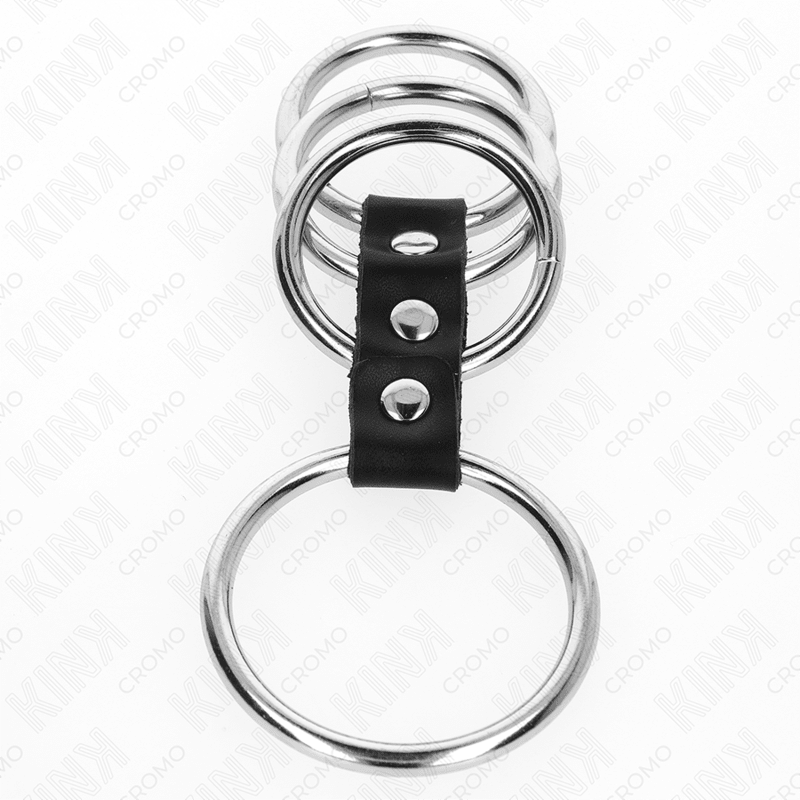 KINK - 4 METAL PENIS RINGS 3.7 CM TO 5 CM CONNECTED BY LEATHER - Kink&Play
