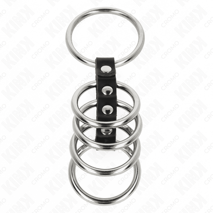 KINK - 5 PENIS RINGS 3.7 CM TO 5 CM METAL CONNECTED BY LEATHER - Kink&Play