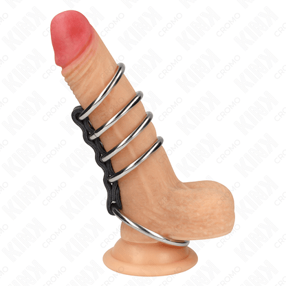 KINK - 5 PENIS RINGS 3.7 CM TO 5 CM METAL CONNECTED BY LEATHER - Kink&Play