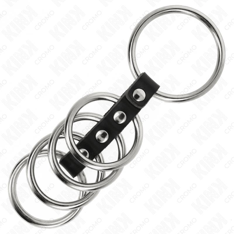 KINK - 5 PENIS RINGS 3.7 CM TO 5 CM METAL CONNECTED BY LEATHER - Kink&Play