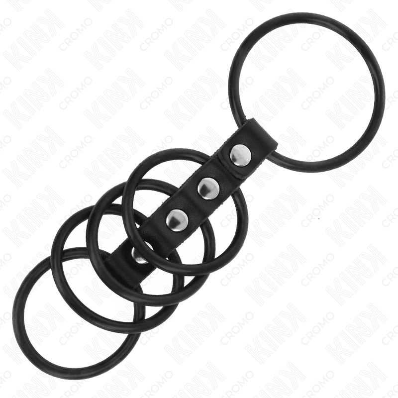 KINK - 5 SILICONE PENIS RINGS 3.8 CM TO 4.8 CM CONNECTED BY LEATHER - Kink&Play