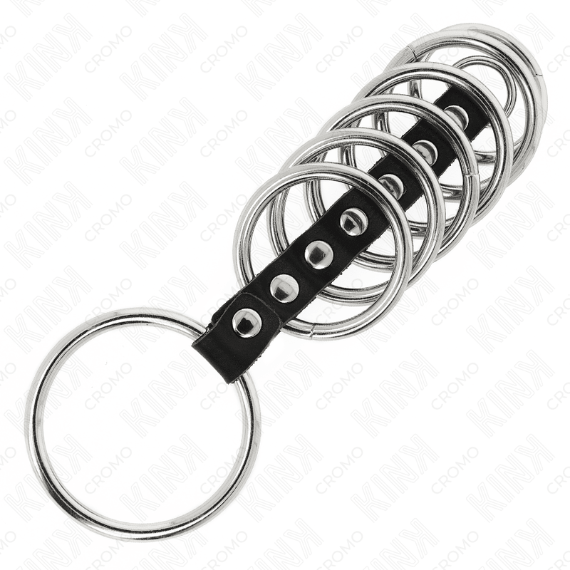 KINK - 7 METAL PENIS RINGS 3.2 CM TO 5 CM CONNECTED BY LEATHER - Kink&Play