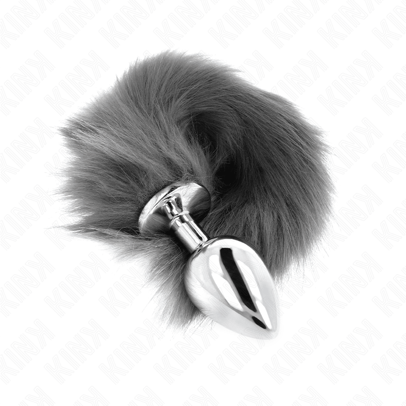 KINK - ANAL PLUG SIZE L 10 X 4 CM WITH SYNTHETIC TAIL 40 CM GREY AND WHITE - Kink&Play